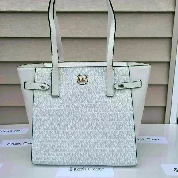 Michael Kors Carmen Tote Large handbag MK Signature Optic White Multi